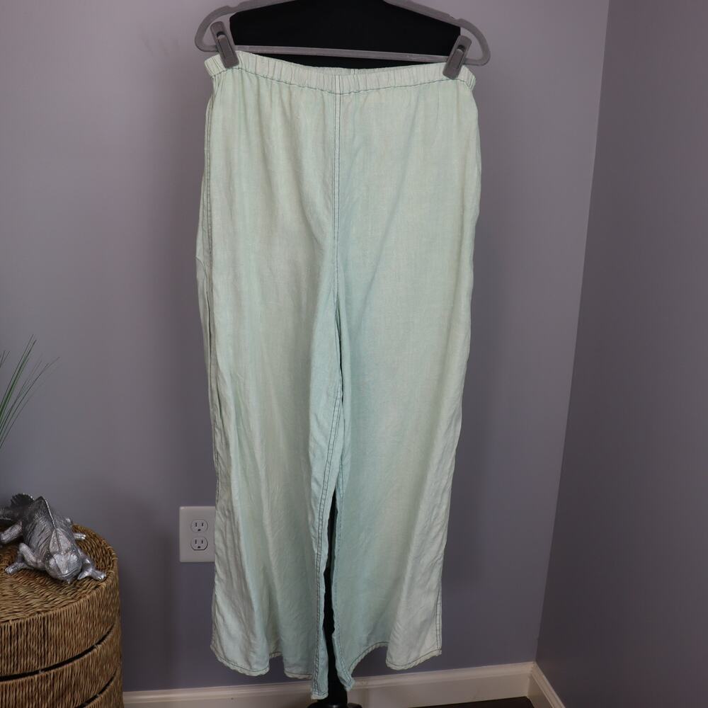 Cynthia Ashby Women's Wide-Leg Linen Ankle Pants (Size Small, Light Green)